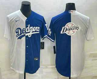 Men%27s Los Angeles Dodgers White Blue Split Team Big Logo Cool Base Stitched Baseball Jerseys->los angeles dodgers->MLB Jersey